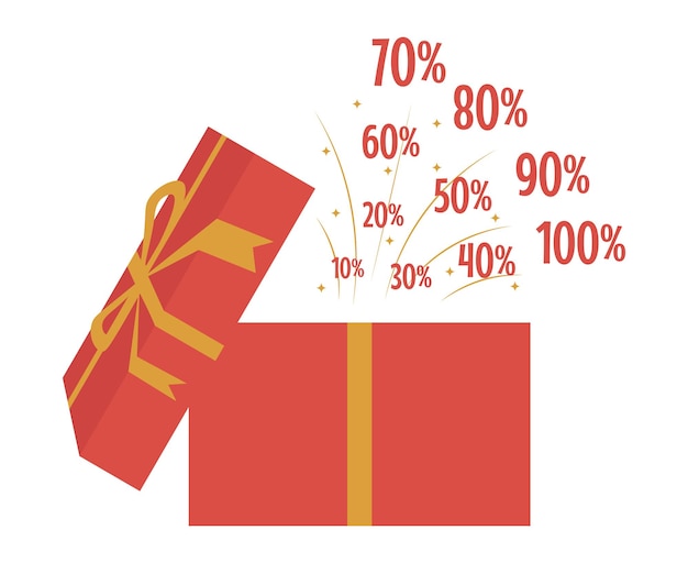 Gift box icon with discounts and fireworks