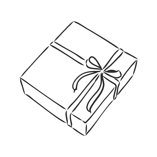 흰색 배경에 고립 된 선물 상자 흰색 배경에 활 벡터 스케치와 선물 상자