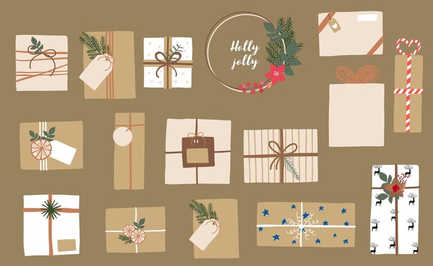 Gift box object collection with ribbon.vector illustration for icon,sticker,printable.editable element