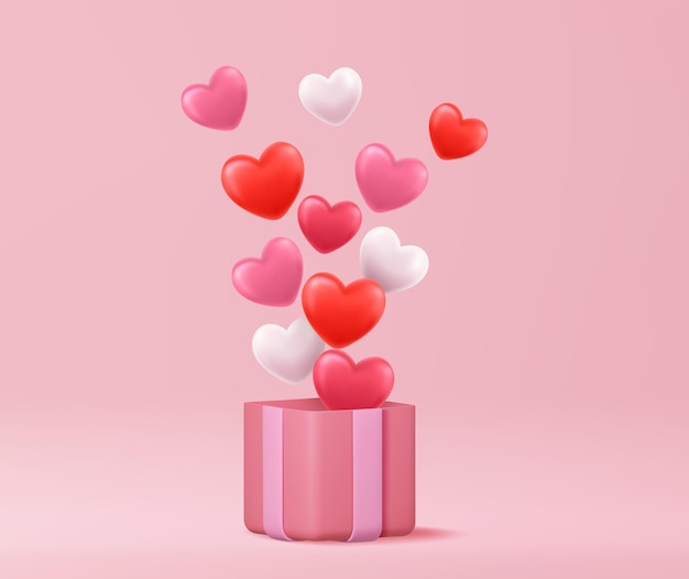 Gift box open balloon heart