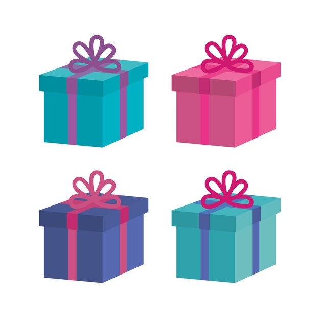 Gift box presents set icons