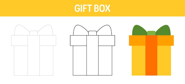 Gift Box tracing and coloring worksheet for kids