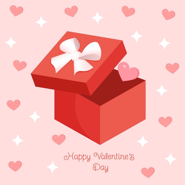 Подарочная коробка с воздушными шарами в виде сердец Векторная иллюстрация на день святого валентина
