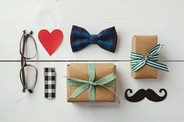 a gift box with a bow tie and a pair of glasses