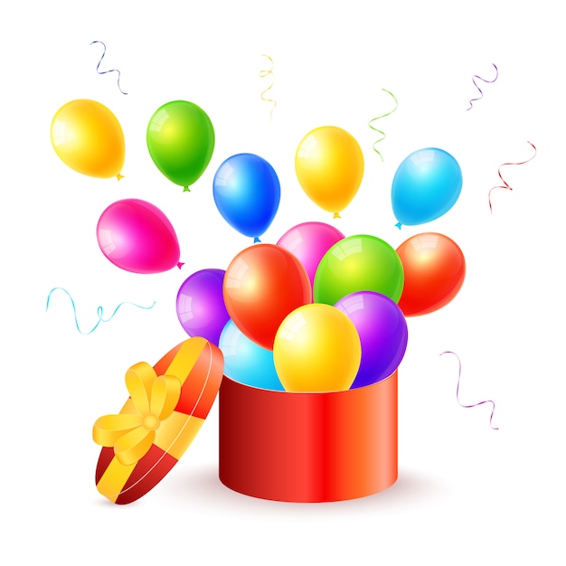 Gift box with colorful balloons