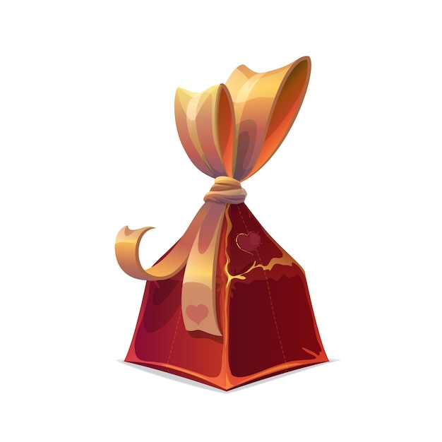 Gift box with golden bow and heart, vector present