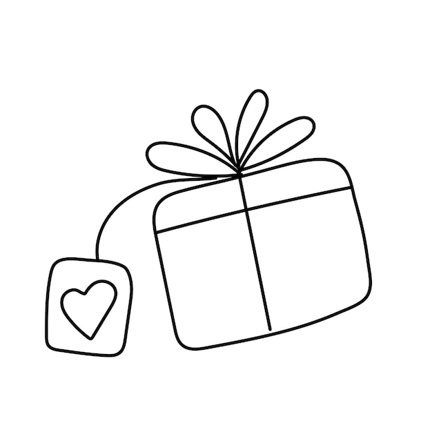 Vettore scatola regalo con i cuori in stile doodle