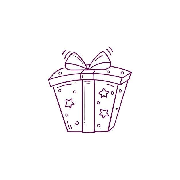Подарочная коробка со звездами, бантом и лентой в стиле каракули