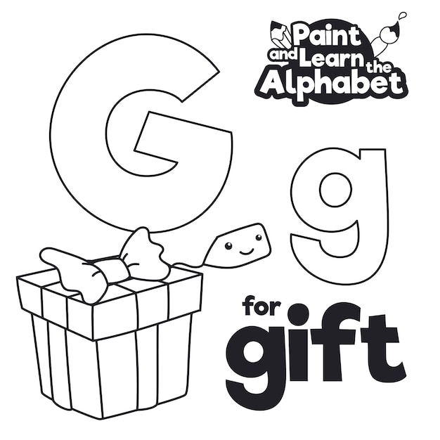 Vector gift box with tender tag and letter 'g' majuscule and minuscule ready for grammar and paint lesson