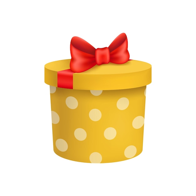 Gift box Yellow 3d gift box with red ribbon and bow Vector