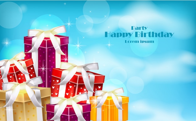 Gift boxes on blue sky background