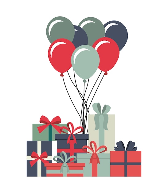 Vector gift boxes and colorful balloons