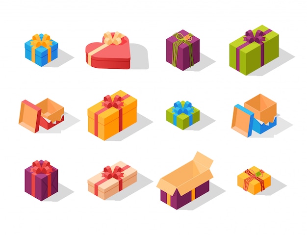 Gift boxes pack composition event greeting isometric birthday   illustration.