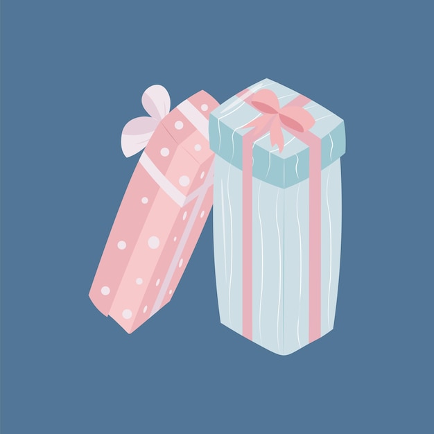 Vector gift boxes presents isolated on blue background