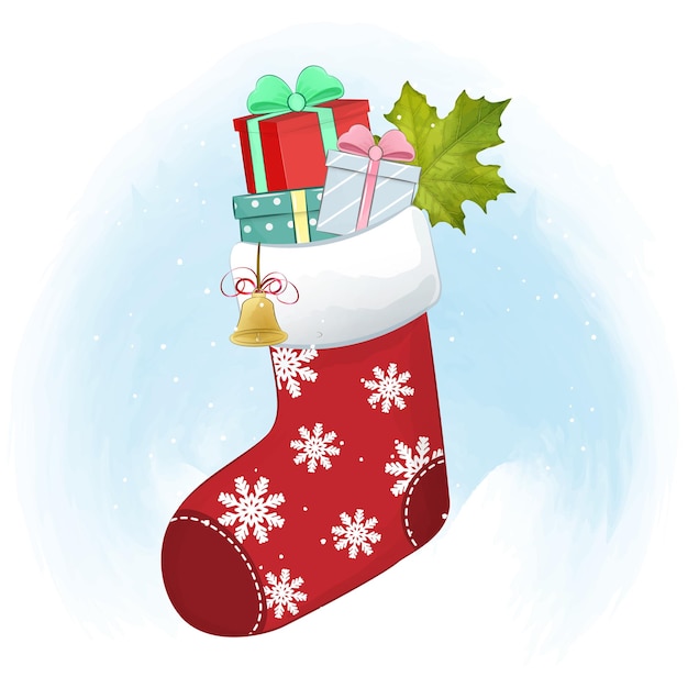 Подарочные коробки в красном носке Рождественский сезон иллюстрации