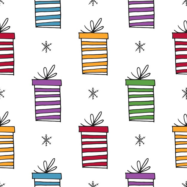 Gift boxes. Seamless pattern. Doodle style