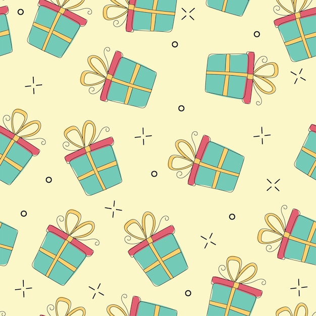 Gift boxes seamless pattern hand drawn vector illustration in cute doodle modern style. Great for wrapping paper, background, fabric