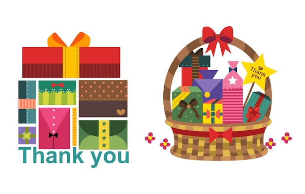 Подарочные коробки набор подарков на рождество или день рождения с красочной упаковкой, иллюстрация для праздника или сюрприза