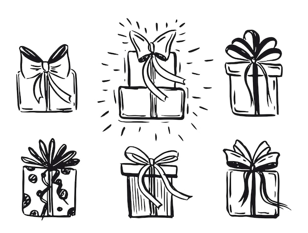 Gift boxes set hand drawn illustrations