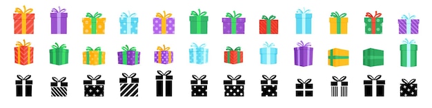 Gift boxes vector set Flat and silhouette icons