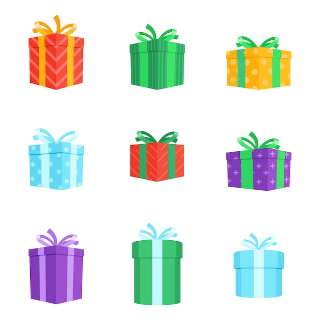 Vector gift boxes vector set flat and silhouette icons