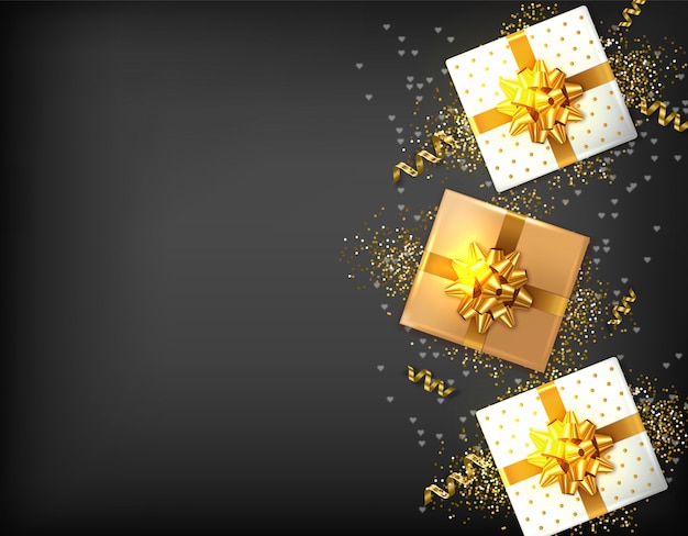 Vector gift boxes with golden bow