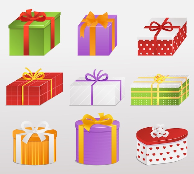 Gift boxes with ribbons collection holiday gift box vector illustration eps