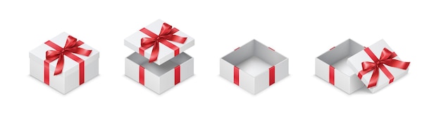 Vector gift boxes with tied color bows vector illustration set