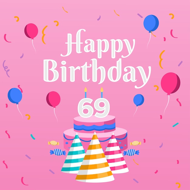 Gift and cake design, Happy birthday 69 card celebration decoration surprise party anniversary