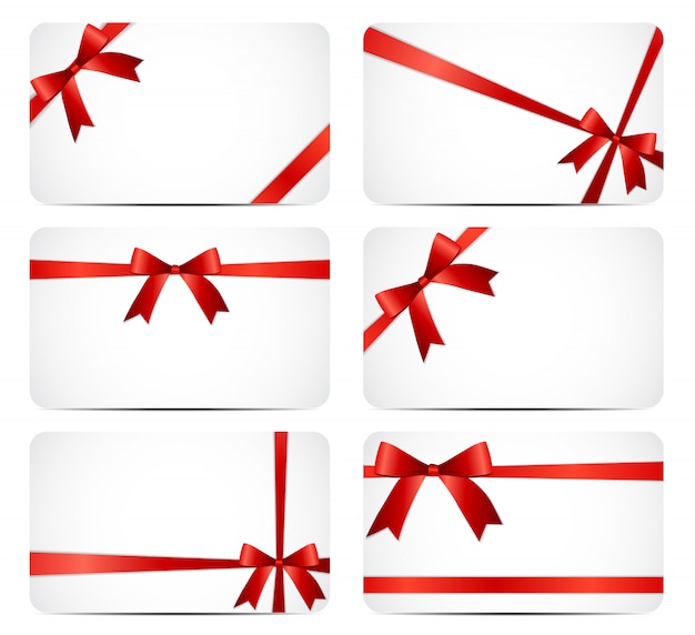 Gift card set with red ribbon and bow.