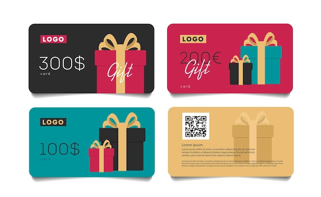 Gift card template with monetary award and gift boxes illustration Special offer