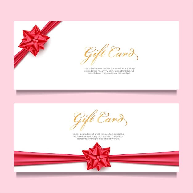 Vector gift card template with red ribbon