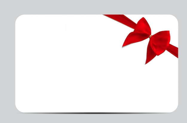 Vector gift card template with red silk ribbon and bow.  illustra