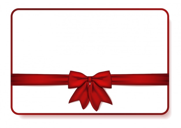 Vector gift card with red bow and ribbon.