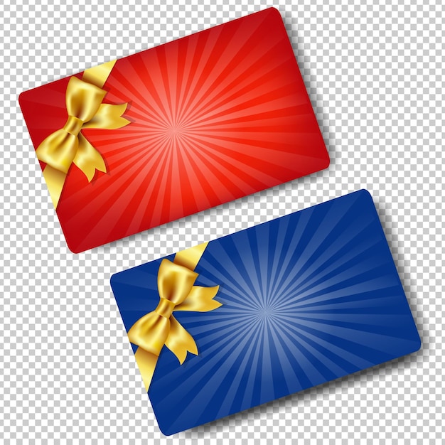 Gift cards with golden bows isolated illustration