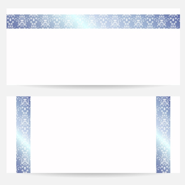 Gift cards with lacy blue ribbons Vector set of two cards