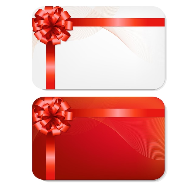 Vector gift cards with red bows with gradient mesh, isolated on white background,
