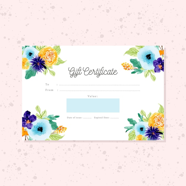 Gift certificate card with watercolor floral frame