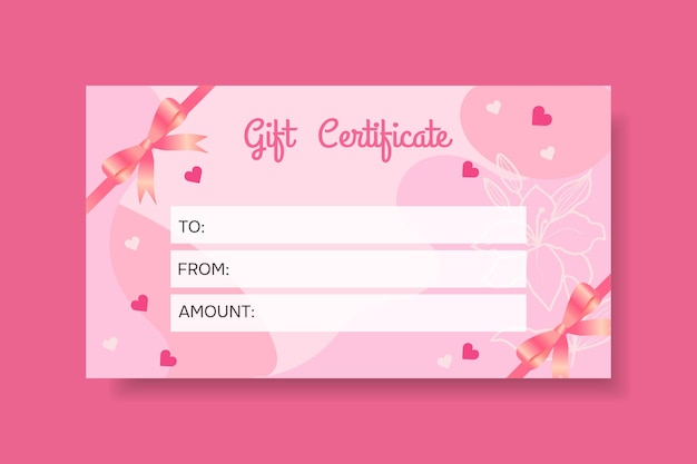gift certificate template with hearts and bows
