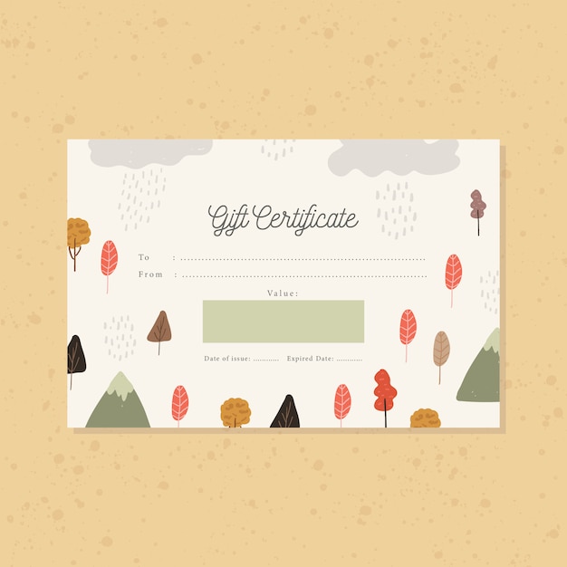 Gift certificate with autumn rain forest