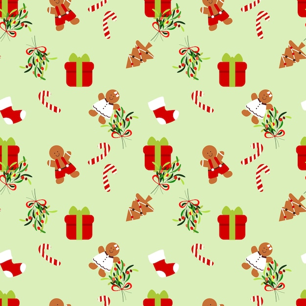 Gift and Christmas cookie seamless pattern.