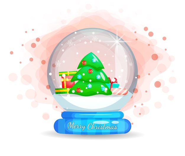 Regalo e albero di natale neve in cloche di vetro