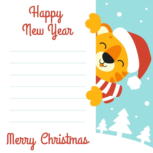 Gift color greeting card Tiger simbol in a santa hat New Year and Merry Christmas