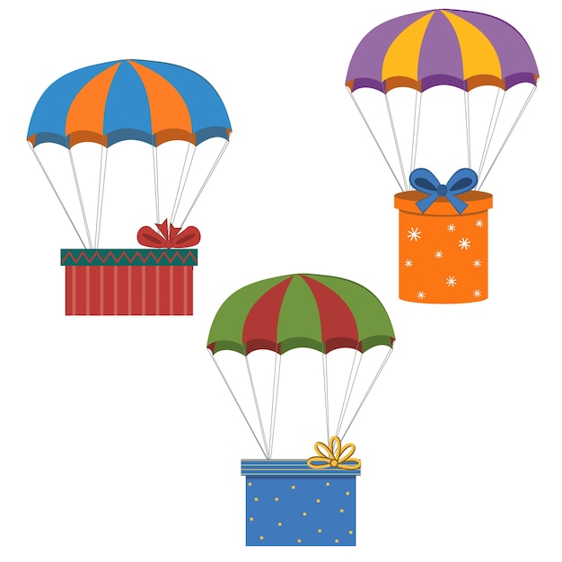 Gift decorated parachute gift box color isolated vector illustration