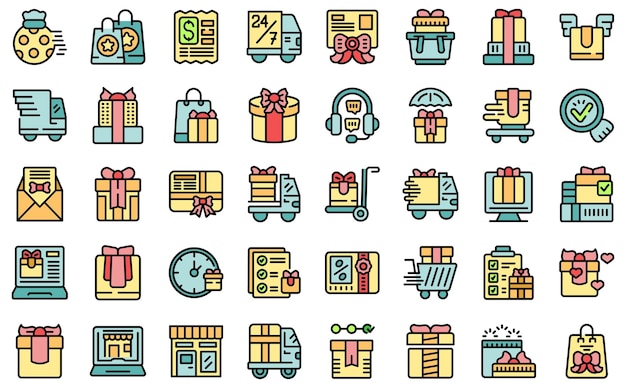 Gift delivery service icons set vector flat