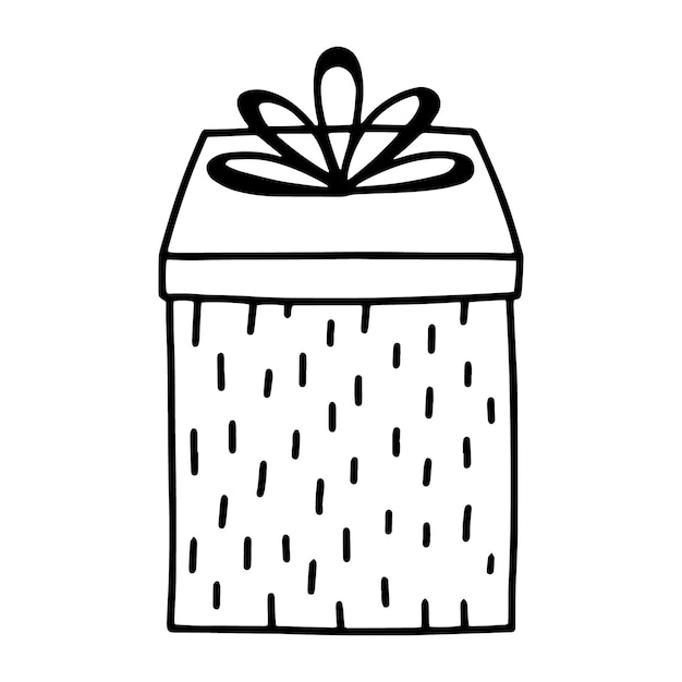 Gift in doodle style Gift box with a bow Present isolated on white background Vector illustration Gift for birthday or christmas