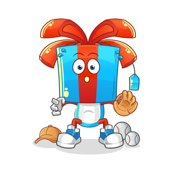 Gift head cartoon baseball Catcher cartoon mascot vector