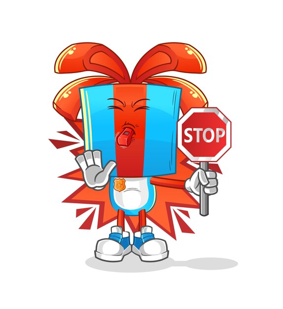 Gift head cartoon holding stop sign cartoon mascot vector