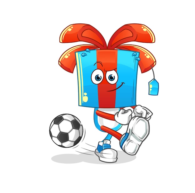 Gift head cartoon kicking the ball cartoon mascot vector