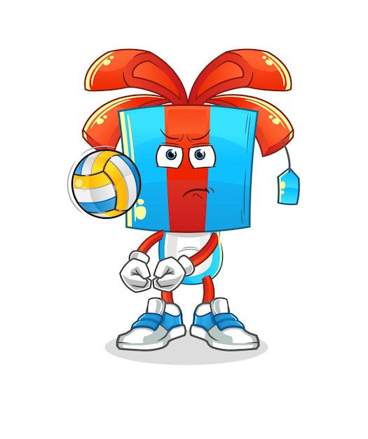 Gift head cartoon play volleyball mascot cartoon vector